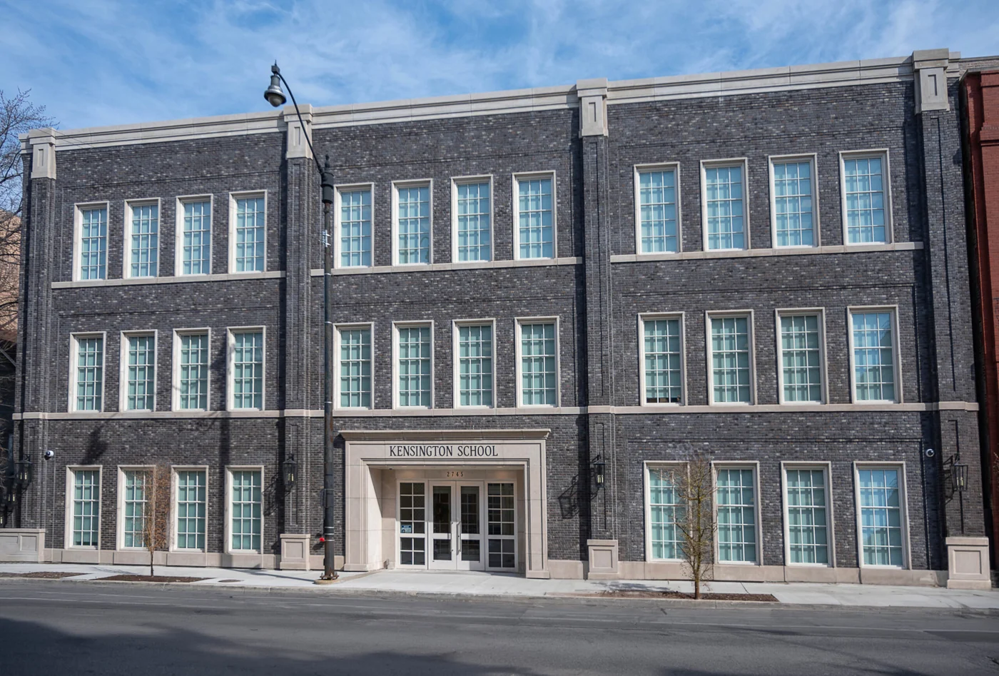 Completed Kensington School at 2745 N. Lincoln, showing the later context of earlier site analysis